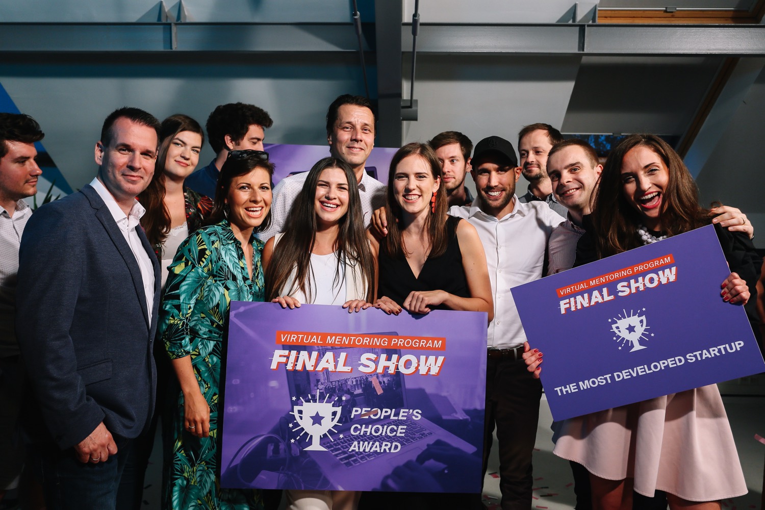 Startup founders celebrating with Final Show awards at the Design Terminal virtual mentoring programme